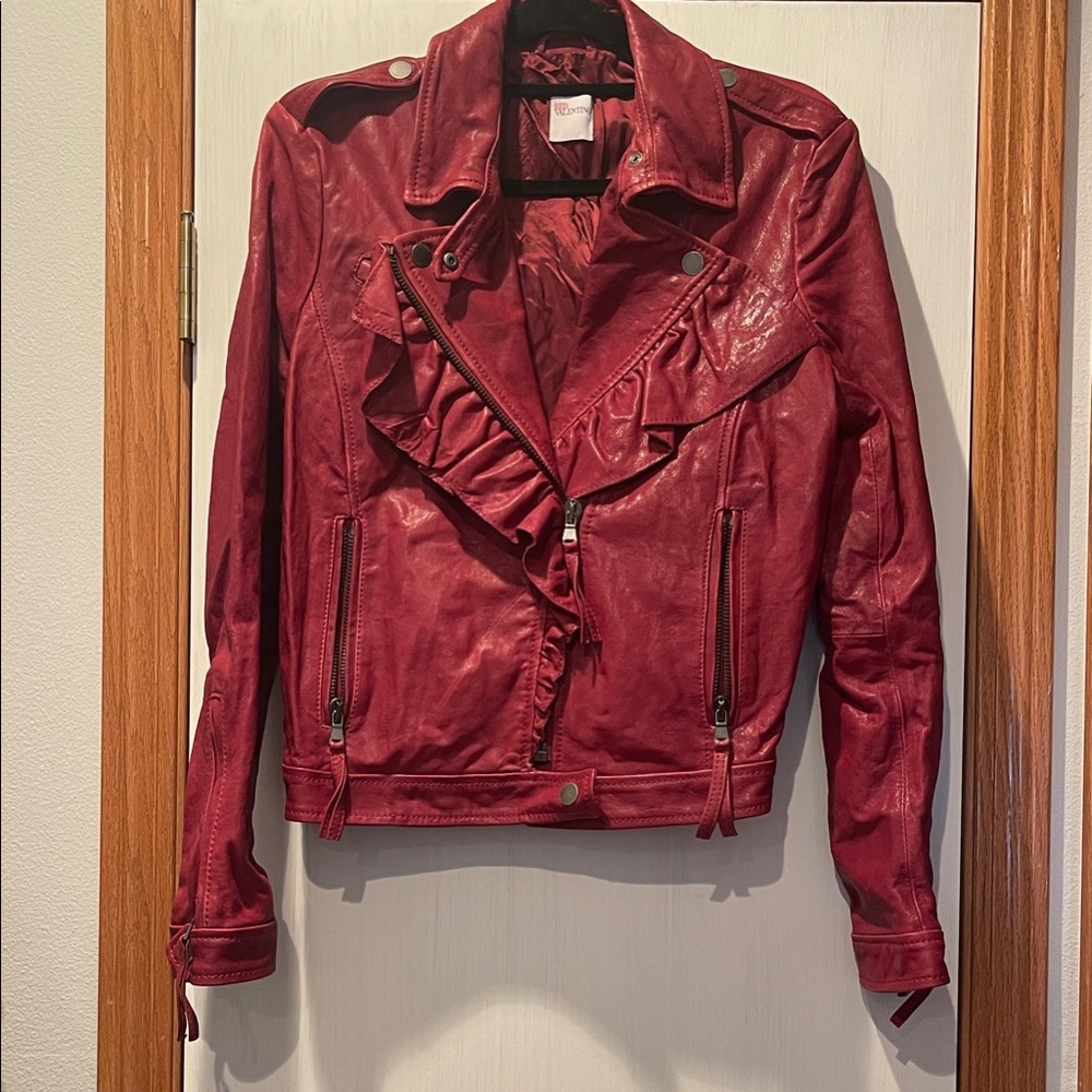 RED Valentino Burgundy Red Leather Jacket